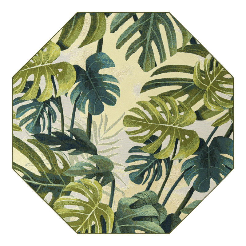 Cindina Floral Indoor / Outdoor Area Rug in Green, Oval 7'1" x 10'