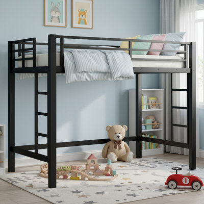 Twin XL Size Metal Loft Bed, Loft Bed with Easy Climbing Ladder and Guardrails for Bedroom