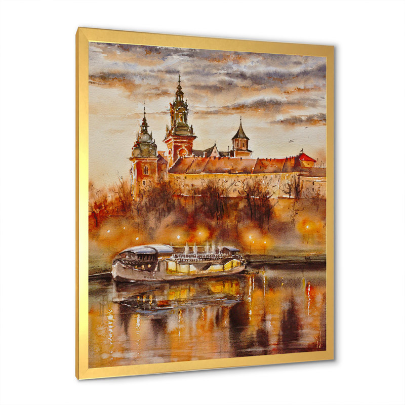 Peinture du célèbre château du Wawel, reproduction d'art sur toile, H 40 po x l 30 po x P 1,5 po, Cadre photo doré