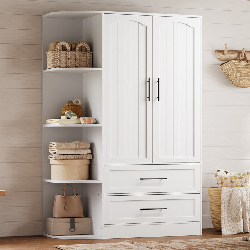 Garde-robe avec 2 tiroirs et 4 tablettes de rangement ouvertes, armoire de 70,9 po pour suspendre les vêtements
