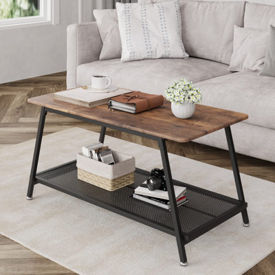 Table basse à 2 niveaux avec tablette de rangement et table de bout rectangulaire pour petit salon