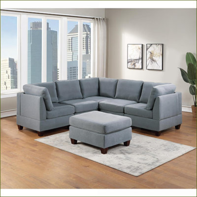 Repose-pieds en tissu moelleux gris ardoise cocktail moderne avec pieds en bois | Bois | Brun