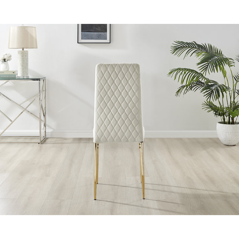 Keensburg Luxury Velvet Modern Tall Back Dining Chairs with Metal Legs & Diamond Stitching, Cream, Gold