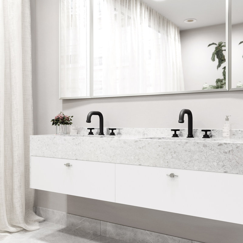 Hart Widespread 3-Hole Bathroom Faucet, 2-Handle High Arc With Round Knob Handles In Matte Black, Matte Black