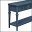 Console classique de style rétro avec trois tiroirs et une tablette inférieure ouverte, facile à assembler, bleu marine-1176669673
