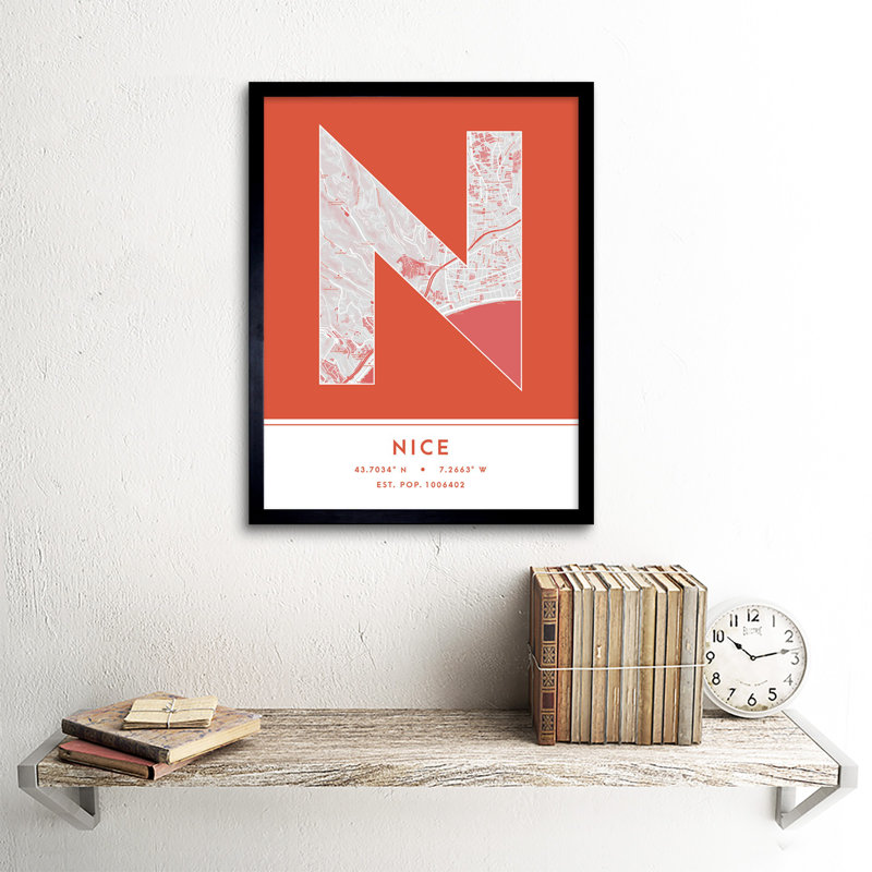 Nice France City Map Orange - Single Picture Frame Typography