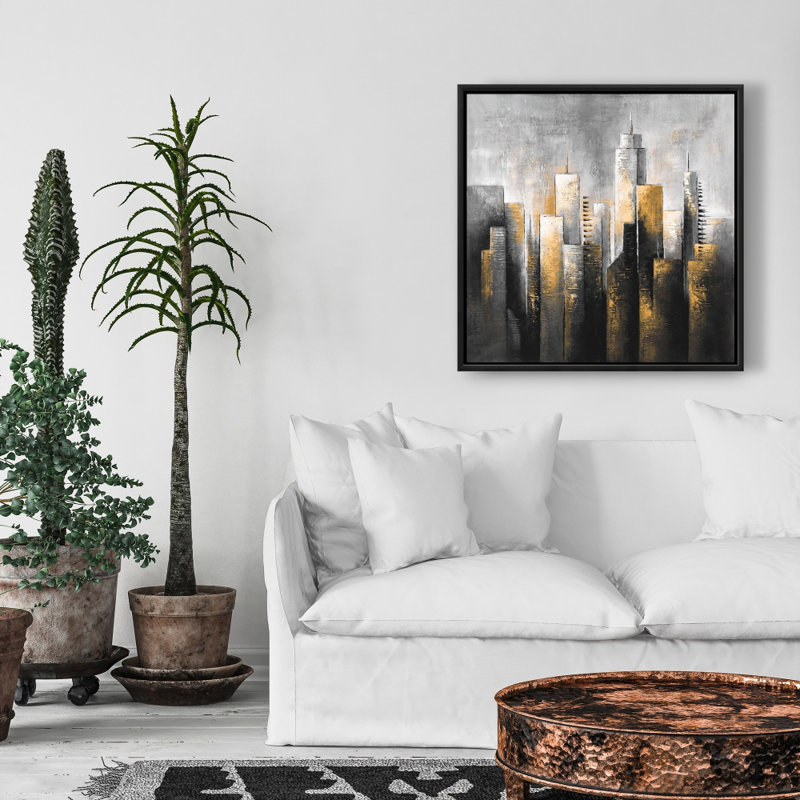Toile abstraite contemporaine avec cadre abstrait gris | Décoration intérieure