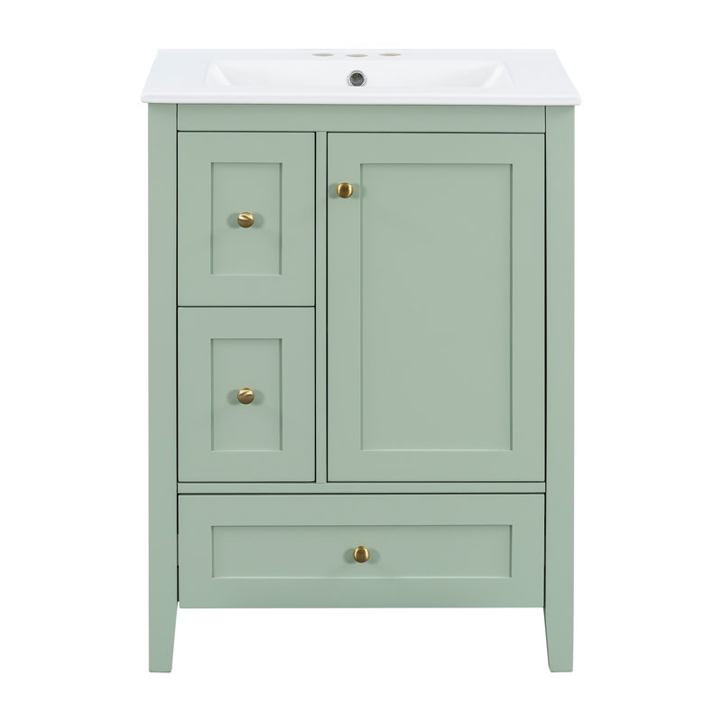 Meuble-lavabo vert 24 po | Tiroirs, tablette réglable et rangement, Vert
