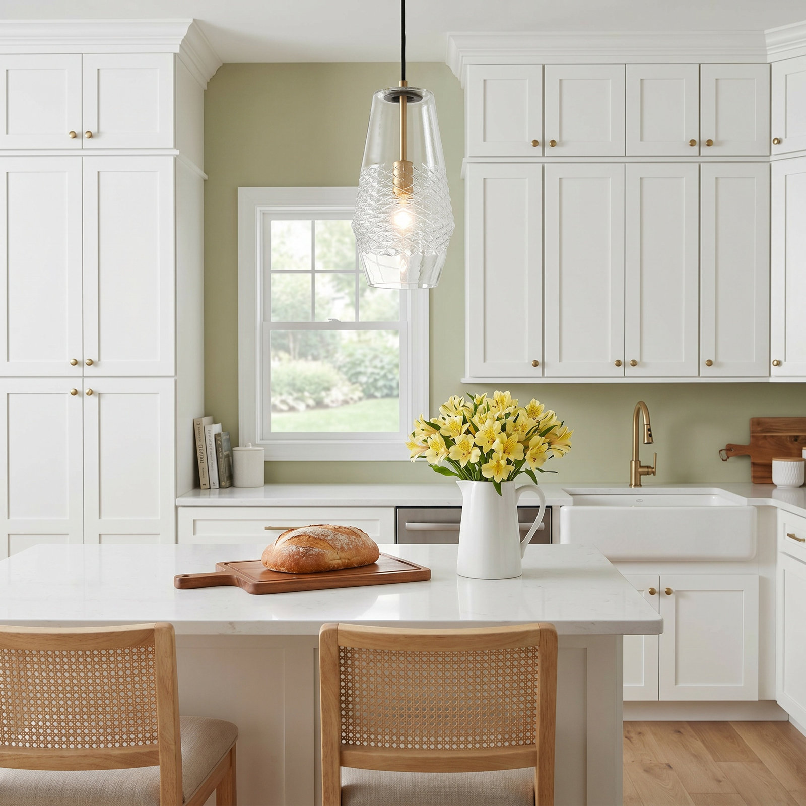 Single Light Glass Dimmable Pendant, Aged Brass