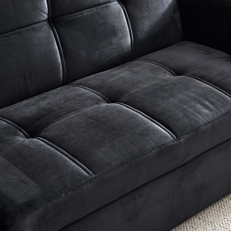 Lit escamotable de 55,5 po en velours noir, avec un espace de vie spacieux Lit en velours, position de sommeil confortable