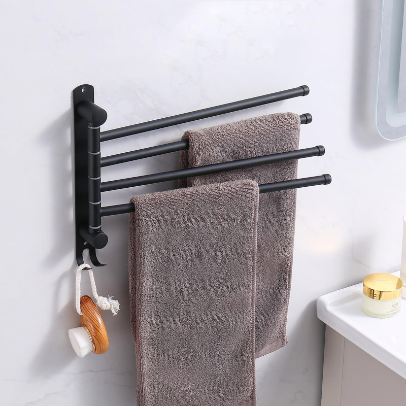 Porte-serviettes réglable 14 pouces à 4 barres, porte-serviettes mural en acier inoxydable SUS304, Black