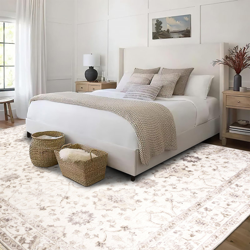 Nainika Bev Distressed Machine Washable Area Rug, Rectangle 3' x 5', Beige