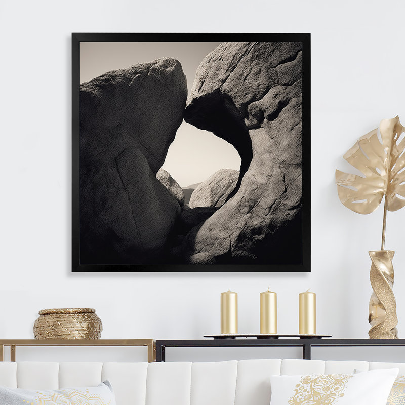 Paysage abstrait de roche, minimalisme - impression, Cadre simple noir, H 16 po x l 16 po x P 1 po