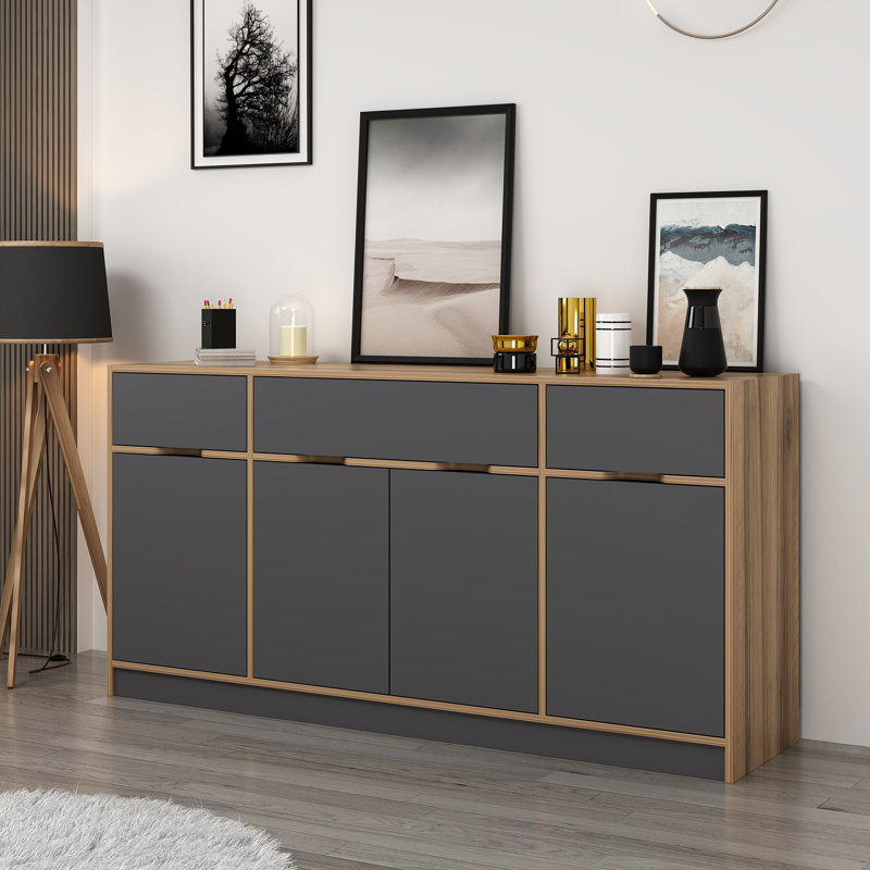 Minerva 90cm Sideboard, Walnut/Anthracite