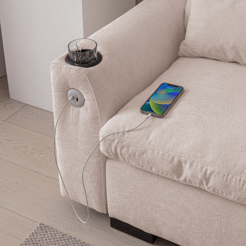 114.5" L-Shaped Sofa With Chenille Fabric,Movable Footrest,Removable and Washable Cushions,Modern Modular Couch with USB Ports & Cup Holder
