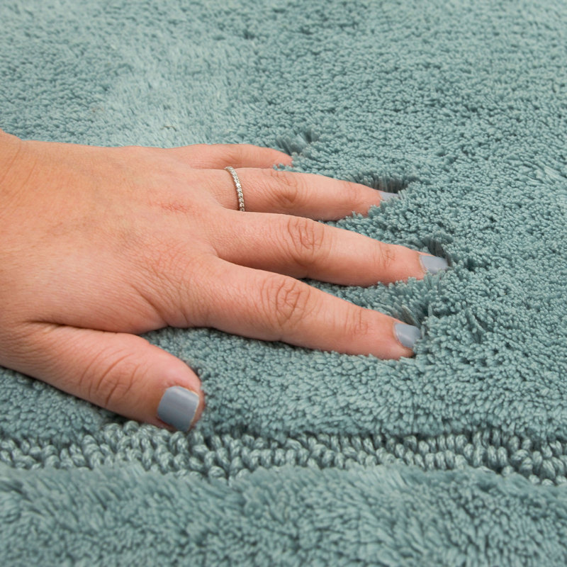 Kalb Solid Cotton Non Slip Machine Washable Bath Rug, Glacier, 17" W x 24" L