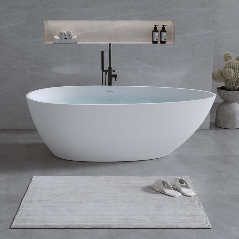Baignoire autoportante en résine 59 po avec trop-plein et bonde escamotable 59 po