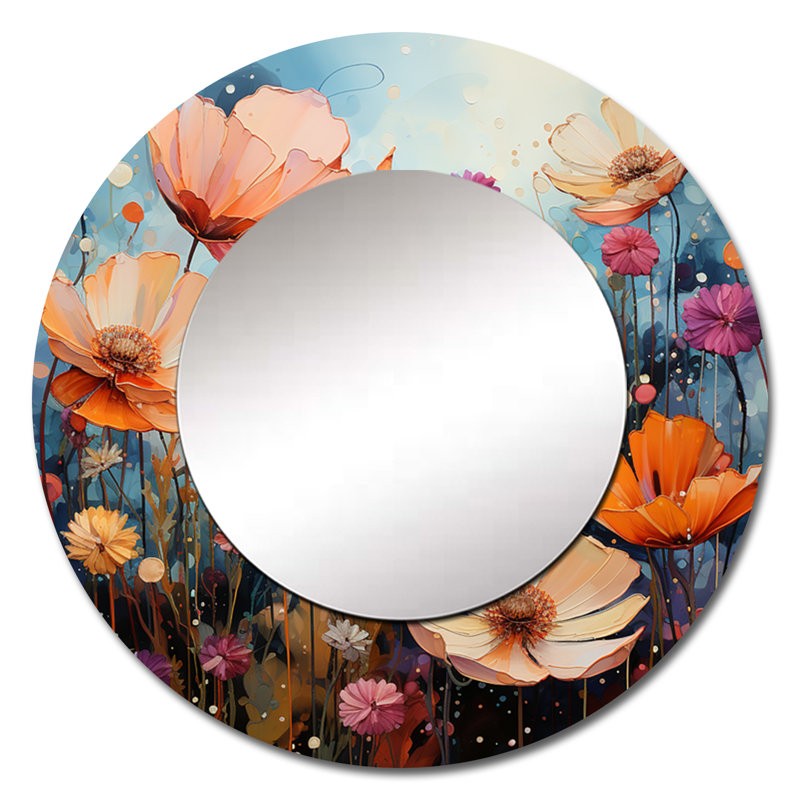 Meadow Impressionistic Blooms Pointillism II - miroir mural Meadow, miroir décoratif rond traditionnel, impression sur métal