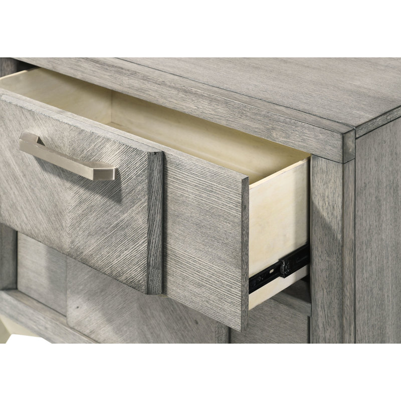 Table de chevet avec 2 tiroirs et tiroir en placage de frêne gris