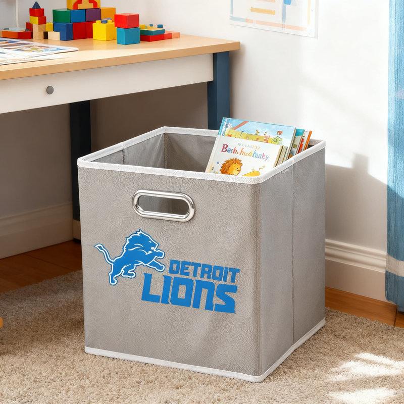 Detroit Lions Collapsible Fabric Storage Bin | Foldable Cube Organizer For Toys, Magazines & Supplies | Durable Non-Woven Polyester With Reinforced Handle