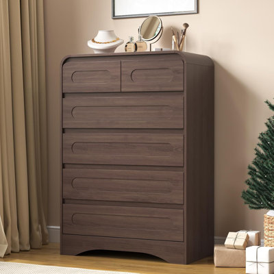 Commode à 6 tiroirs Farmhouse pour chambre à coucher - commode en bois de 44 po de hauteur avec une conception courbée rustique, une commode de 31 po de largeur pour le salon, le couloir ou l'entrée, le rangement