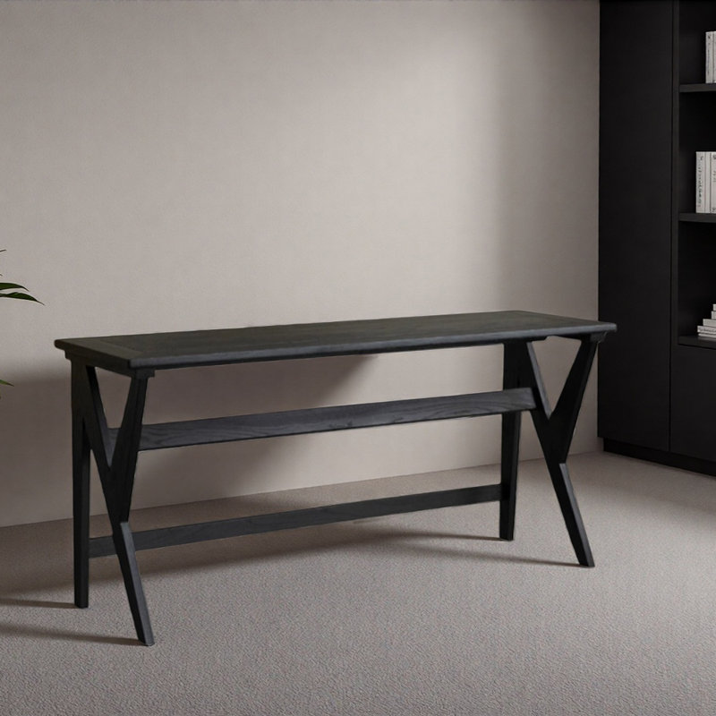 Bureau stable en bois de frêne noir carbonisé, H 29,52 po x l 70,86 po x P 19,68 po, Noir
