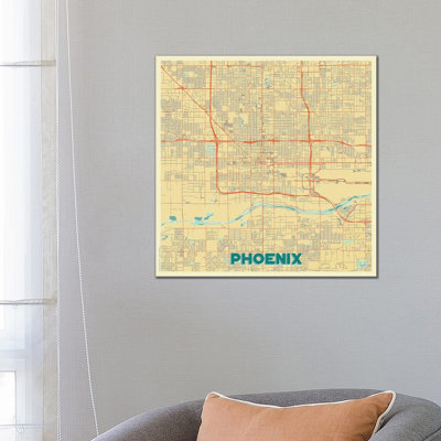 Phoenix Retro Urban Blueprint Map by Hubert Roguski - Wrapped Canvas Gallery-Wrapped Canvas Giclée