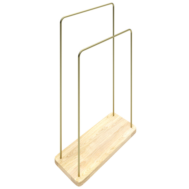 Bakari Wood Freestanding Towel Stand, Gold/ Natural Oak Wood