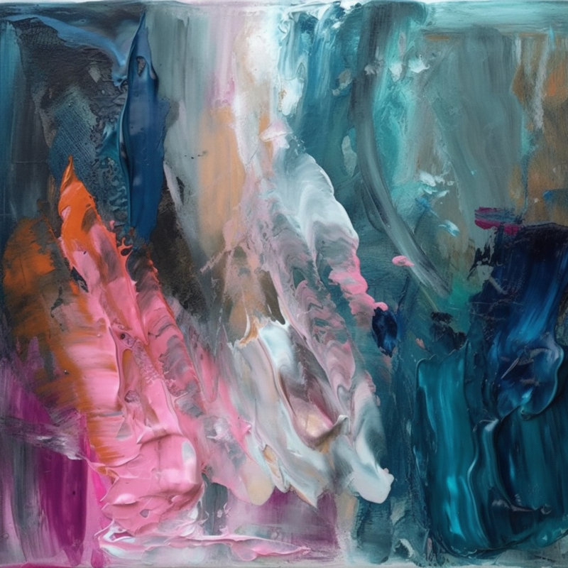 Demeko moderne bleu et rose abstrait - art mural abstrait, H 24 po x l 24 po, Toile tendue, Sans cadre
