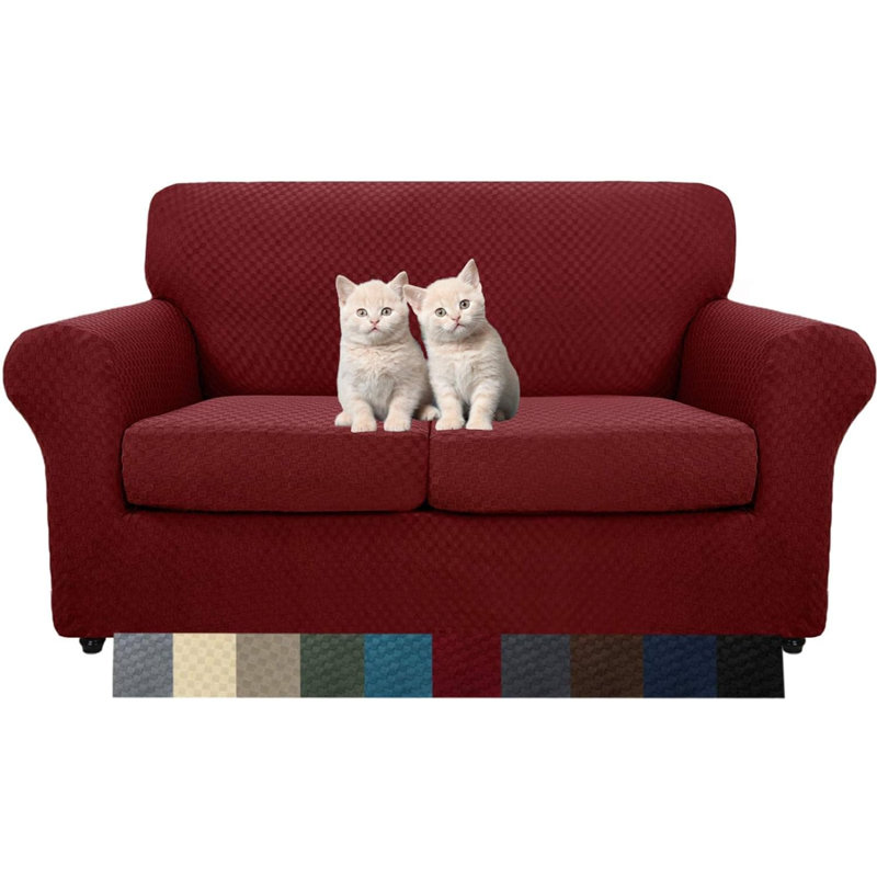 Housse pour canapé à coussins carrés/rectangulaires, H 41 po x l 69 po x P 42 po, Mélange de polyester rouge vin