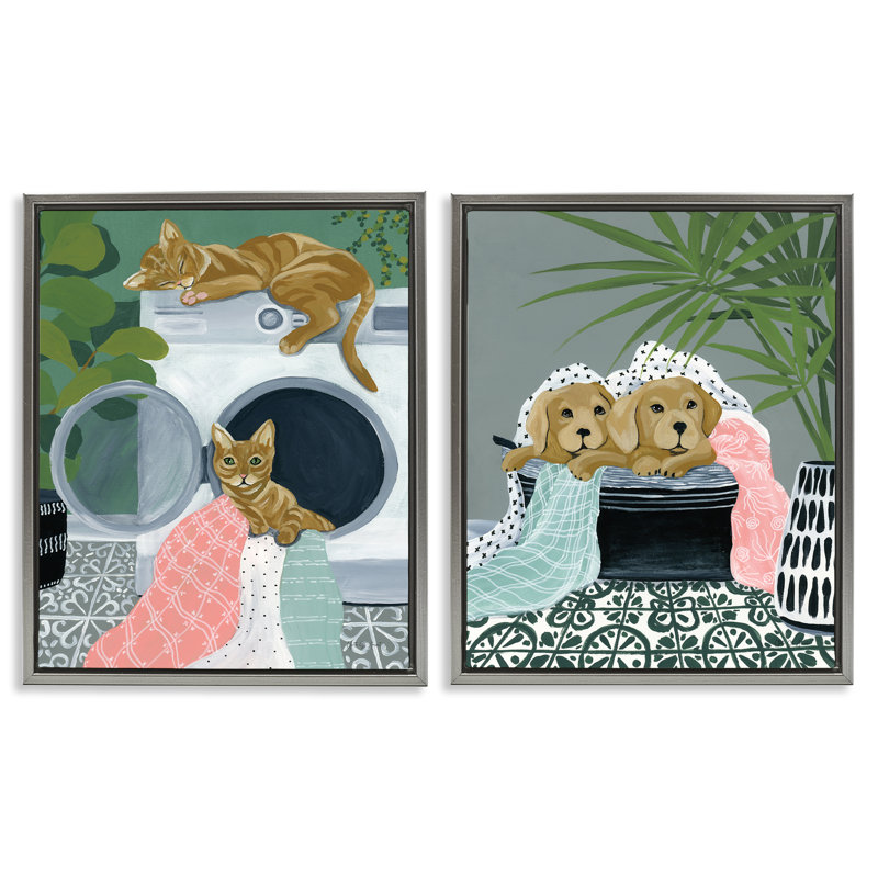  Cats & Dogs Laundry Room, Cadre flottant gris lustré, H 31 po x l 25 po