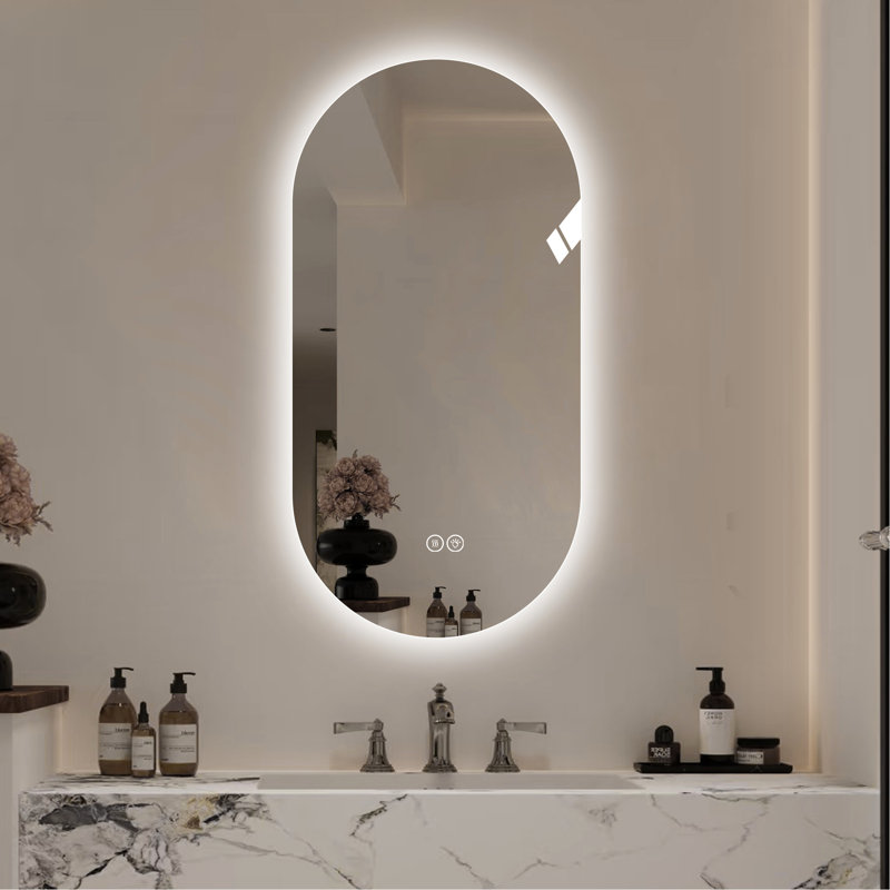 Miroir de salle de bain 48 po x 24 po à fixation murale avec écran tactile et brouillard avec trois options d'éclairage: blanc 6000K, naturel 4000K, chaud 3000K, contrôle de la luminosité, verre brisé, argent 5Mm