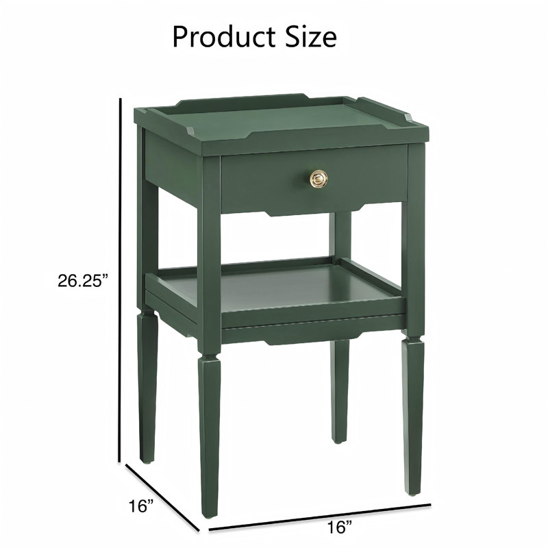 Foley 1-Drawer  Mid-Century Nightstand with Accents and Lower Shelf, Green