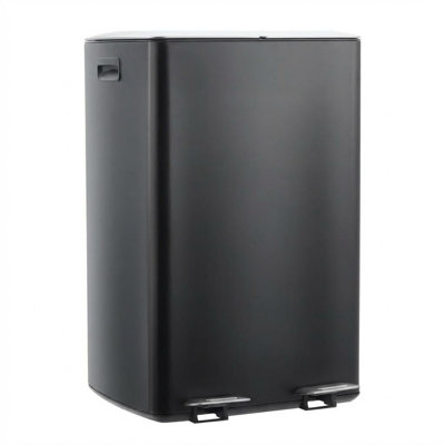 60L Black Stainless Steel Dual Compartment Recycling Bin, Two 8 Gal Removable Buckets, Soft-Close Step Lid