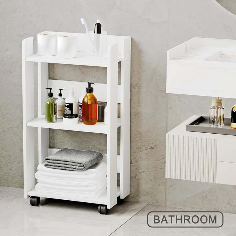 3-Tier Side Table With Wheels, Moveable Bookshelf, Multi-Functio...