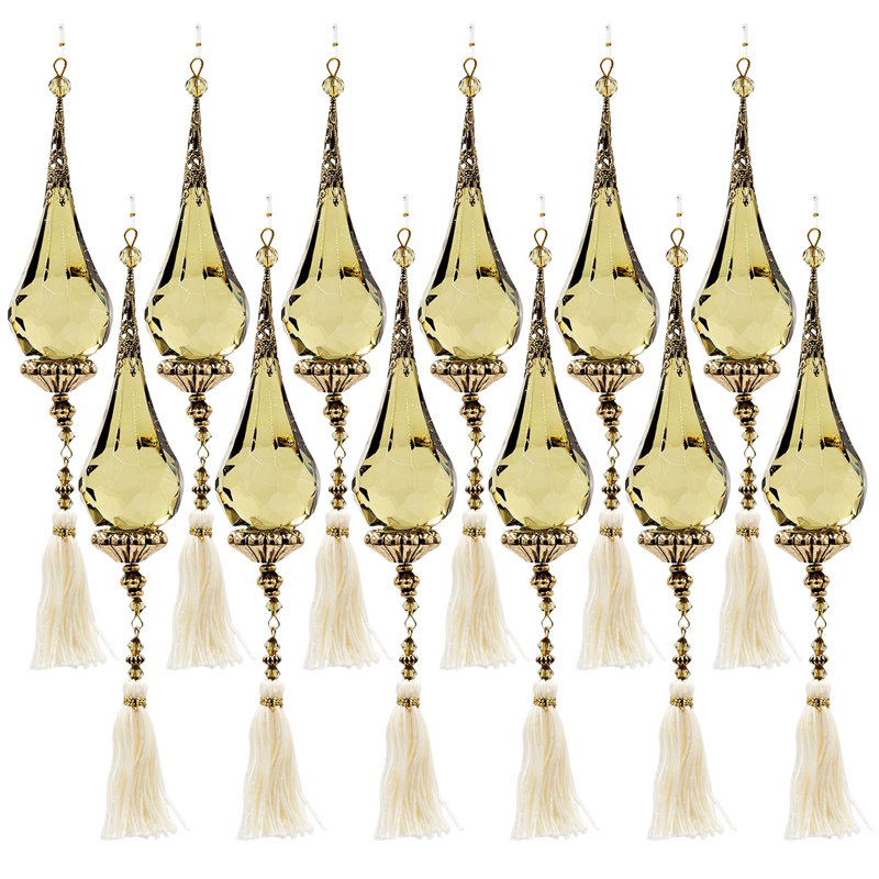 9" Red and Black Acrylic Drop Ornaments with Tassels - Set of 12