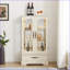 Vitrine d'exposition vitrée rétro américaine | Tablettes réglables en verre, 2 portes 1 tiroir | Ampoule incluse | Bois aggloméré blanc neige et verre-815433263