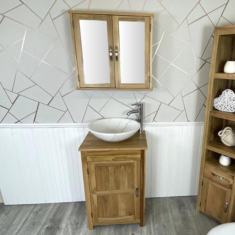 Marrs 485mm Single Bathroom Vanity with Vessel Stone Basin, Oak