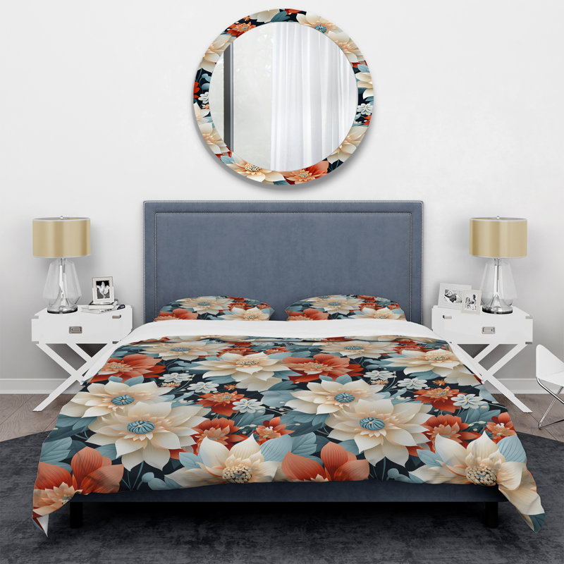 Ensemble de housse de couette à motif floral French Romance IV, Housse de couette pour grand lit et 2 taies décor