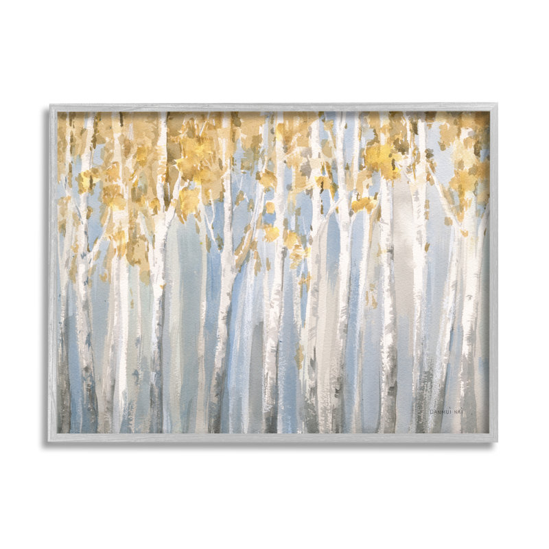 Line of Birch Trees Mystical Spring Forest Landscape Gray Farmhouse Rustic, H 24 po x l 30 po, Estampe numérique Farmhouse