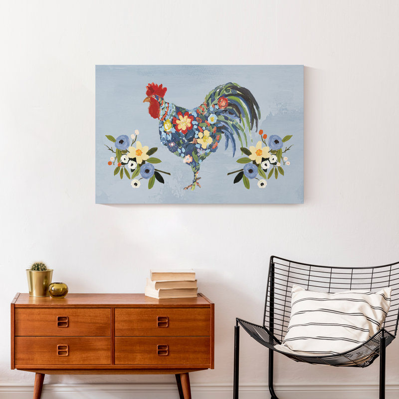 Impression de coq floral, H 20 po x l 30 po