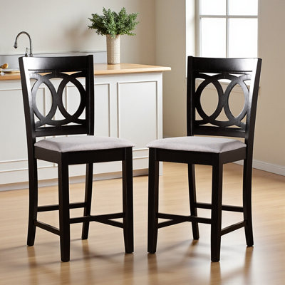 Upholstered Counter Stool with Solid Wood Frame