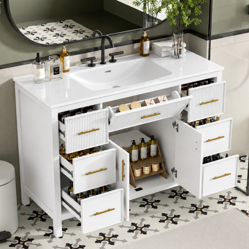 Meuble-lavabo 48 po avec comptoir en céramique, Blanc