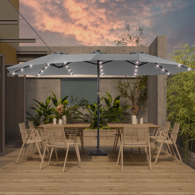 15' x 9' LED Double-Sided Outdoor Patio Market Umbrella with Solar Lights, All-Weather Table Umbrella for Deck Backyard Garden