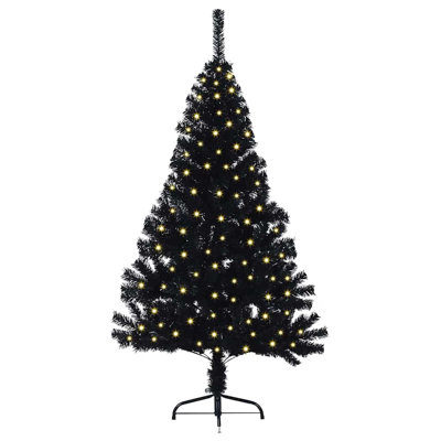Artificial Pre Lit Christmas Tree with 150 LEDs Black 59.1 in PVC Lighted Holiday Tree