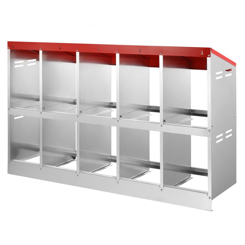 10-Compartment Chicken Nest Box Mental Box with Inclined Nesting Boxes