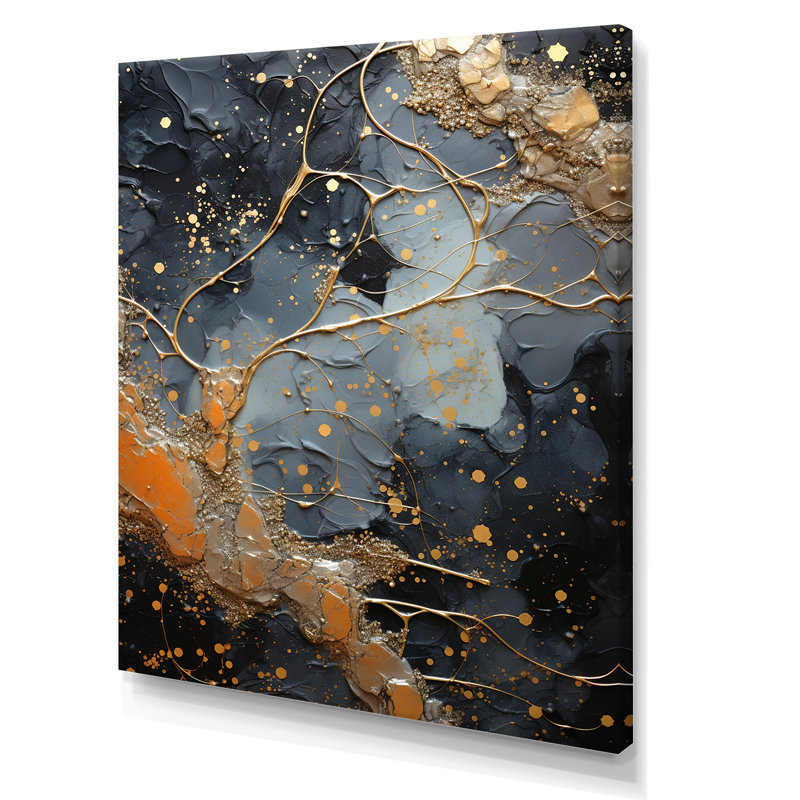 Décoration murale abstraite or et noir I - Collages abstraits, Toile tendue, H 20 po x l 12 po x P 1 po