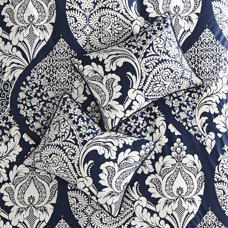 Édredon pour grand lit 7 pièces en indigo - Coussins décoratifs en coton avec bordure, Indigo