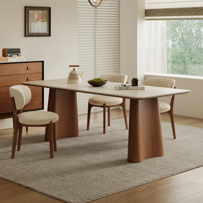 70.87" Modern Rectangular Dining Table for 6–8 People with Stone Top and White Ash Wood Base
