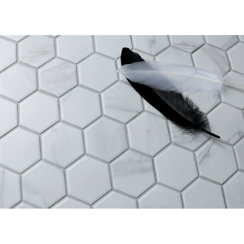Perfection 2" x 2" Porcelain Honeycomb Mosaic Wall & Floor Tile, Matte Carrara